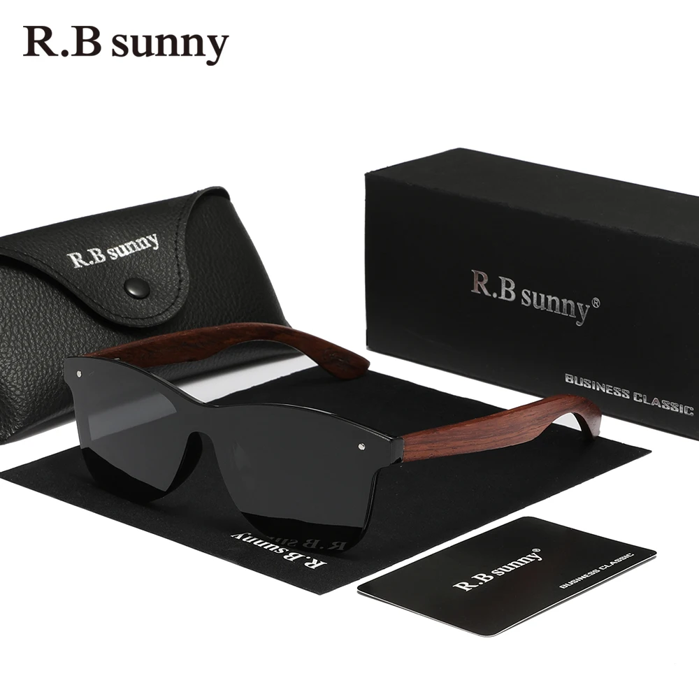 Поляризованные Солнцезащитные Очки RBsunny С Защитой UV400 Для Мужчин И Женщин, Винтажная Деревянная Оправа С Плоскими Линзами