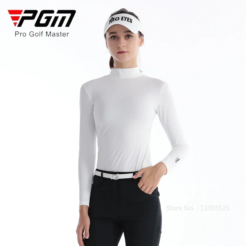 PGM Ladies Long Sleeve Elastic Golf Shirt Summer Women Sunscreen Ice Silk Sport Tops Girls Stand Collar Fast Dry Workout T-shirt