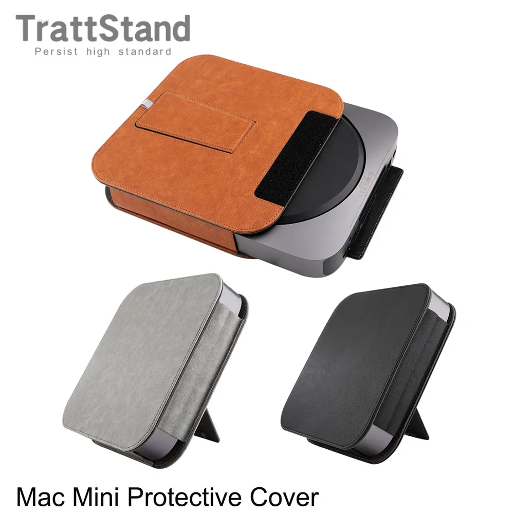 Protective Cover Case For Apple Mac mini case M1 M2 pro stand PU Leather Shin Sleeve Shockproof Stand Holder Bracket Storage Bag