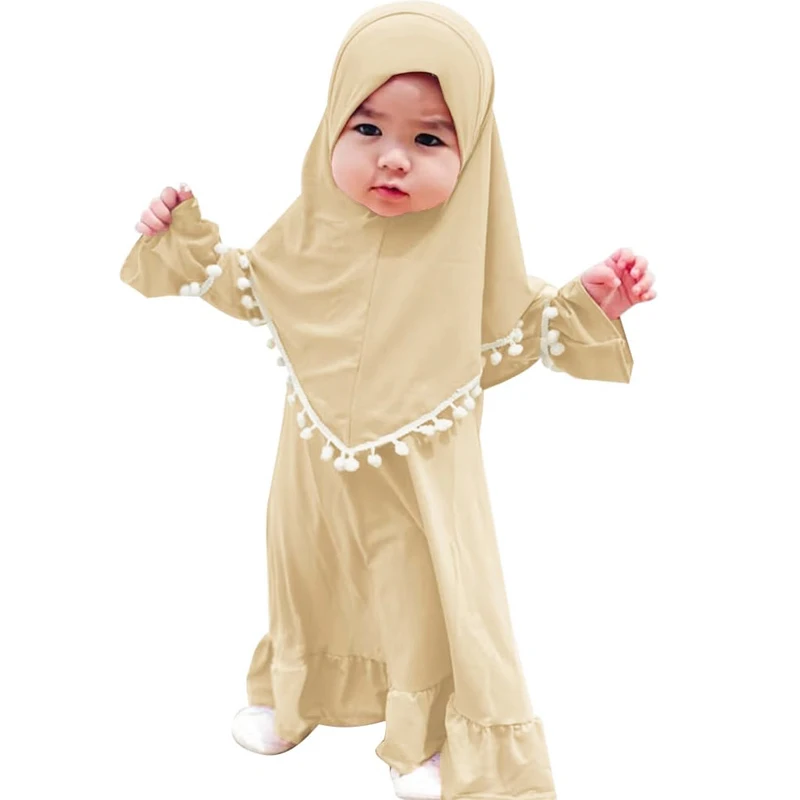 Girl Muslim Dress With Hijab For Newborn Infant Girls 0-5 Years Prayer Dress Muslim Clothes Long Sleeve Muslim Robe+Headscarf