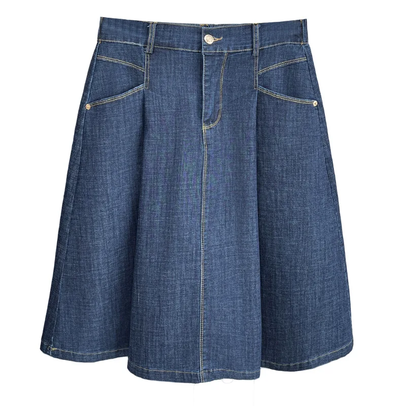 Nueva falda vaquera acampanada plegable informal y a la moda de verano 100KG falda de longitud media de talla grande para mujer 366