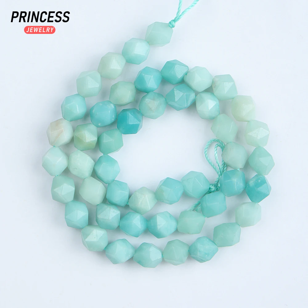 A+ Natural Blue Amazonite Diamond Star Faceted Cut Beads 6 8 10mm Loose Beads for Jewelry Making Bracelets DIY Accessories