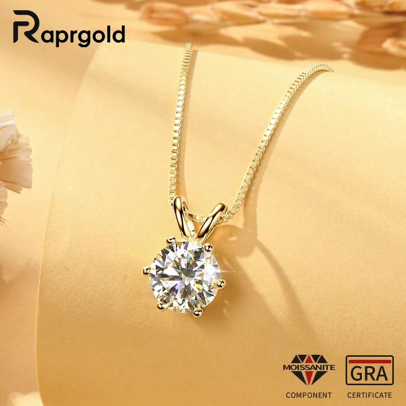 

RAPRGOLD GRA Certified Multi-size Moissanite Solitaire Pendant Necklaces S925 Sterling Silver Necklace For Women Jewellry Gifts