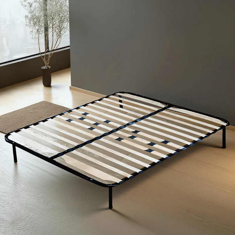 

Modern Wood Slats Bed Frame With Steel Frame Platform Bed Frame Twin Queen King Size Bed Base Popular for Hotel School Bedroompr