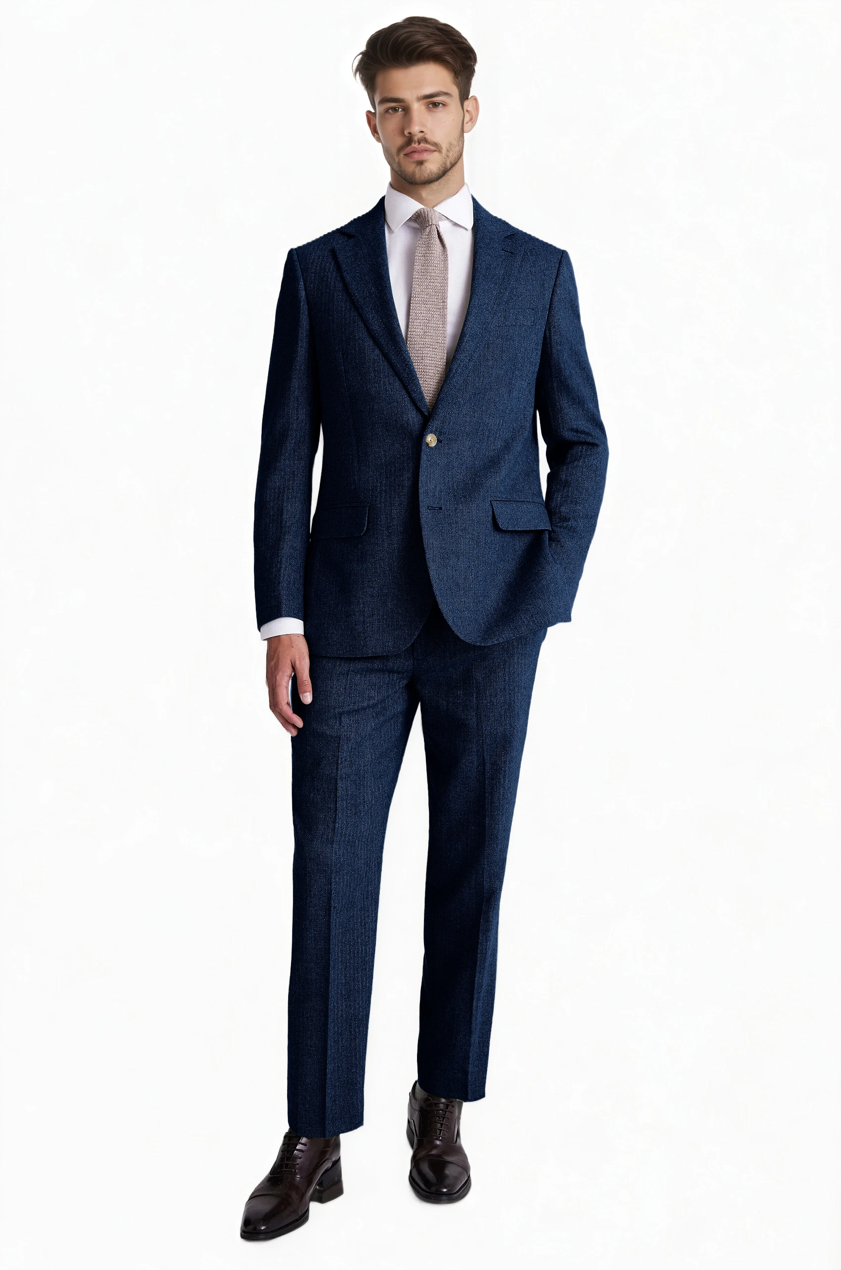 

Original Color Herringbone Men's Suits 2-piece Double-breasted Breathable Spring Summer Suit Jacket Pants High Quality Business