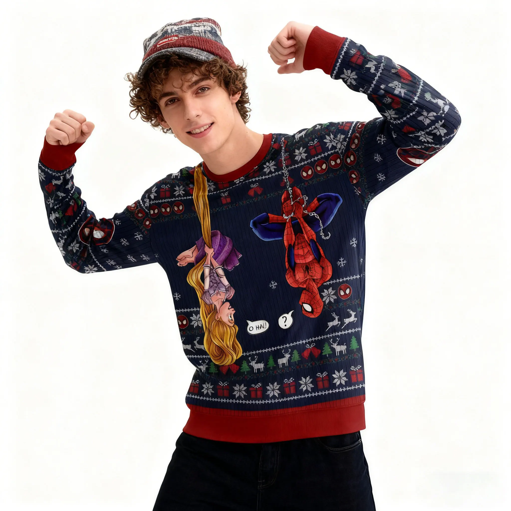 الرجل العنكبوت مارفل معلقة طويلة الشعر الأميرة متعة ومبتكرة رابونز خرافة خارقة مضحك الاتجاه عيد الميلاد سترة قبيحة