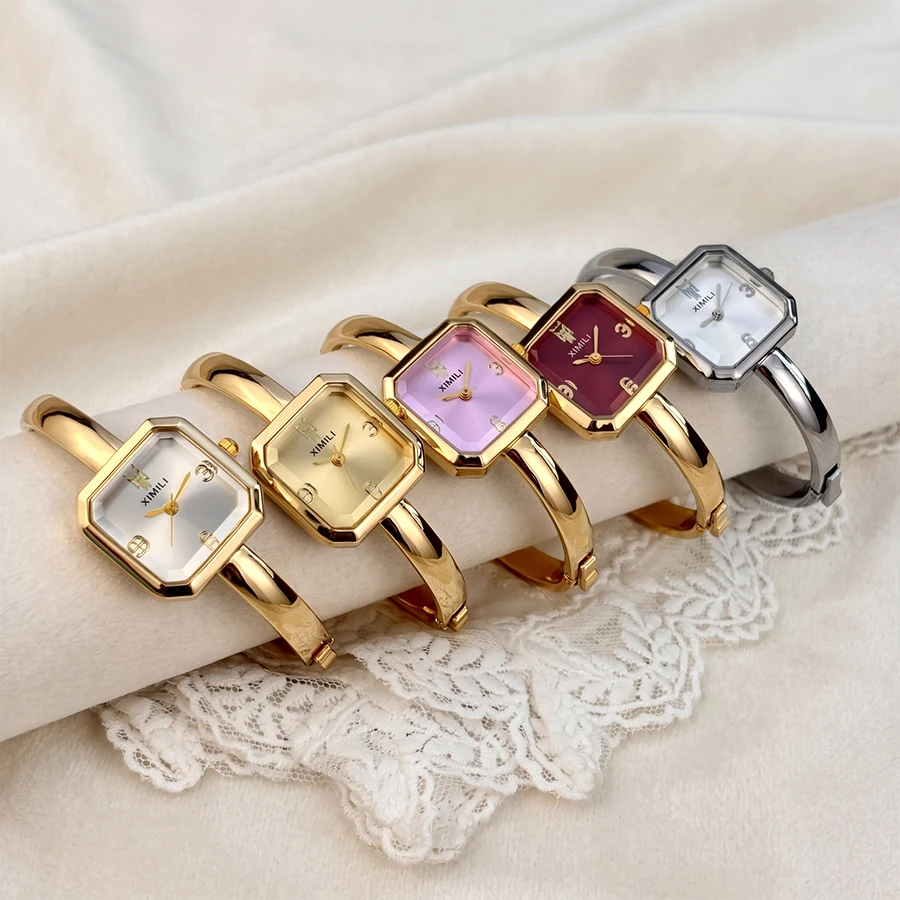 Stylish Square Domed Glass Dial Bangle Analog Ladies Wrist Watch