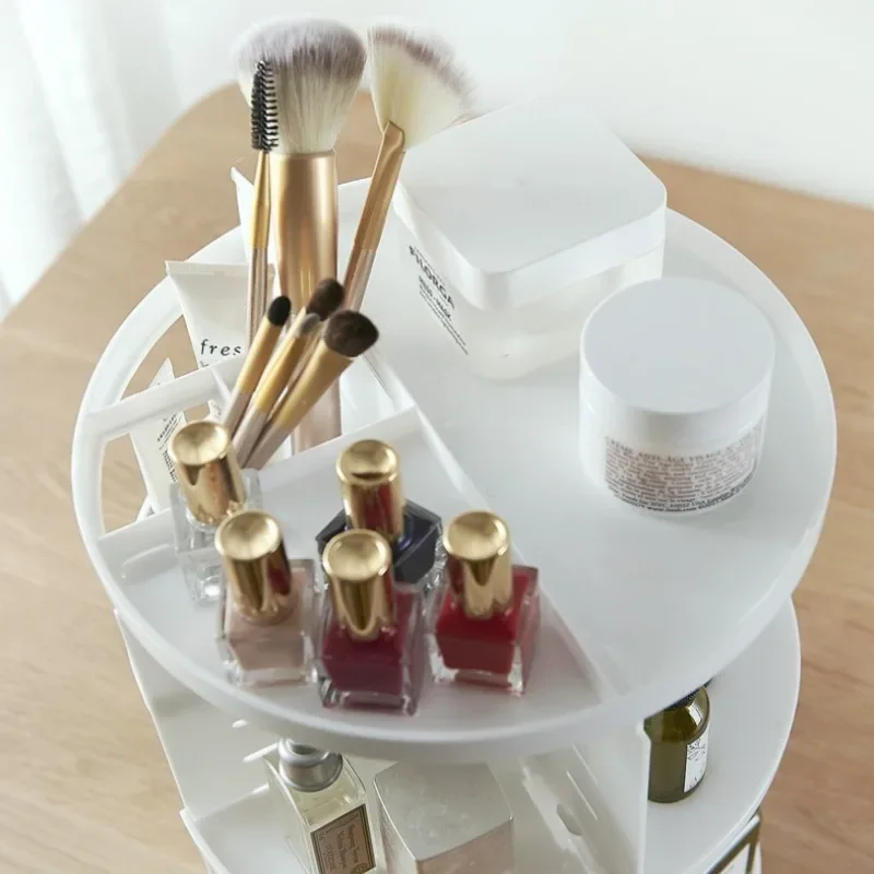 360-Degree Rotating Makeup Shelf Organizer - Fashionable Cosmetic Storage Box & Brush Holder