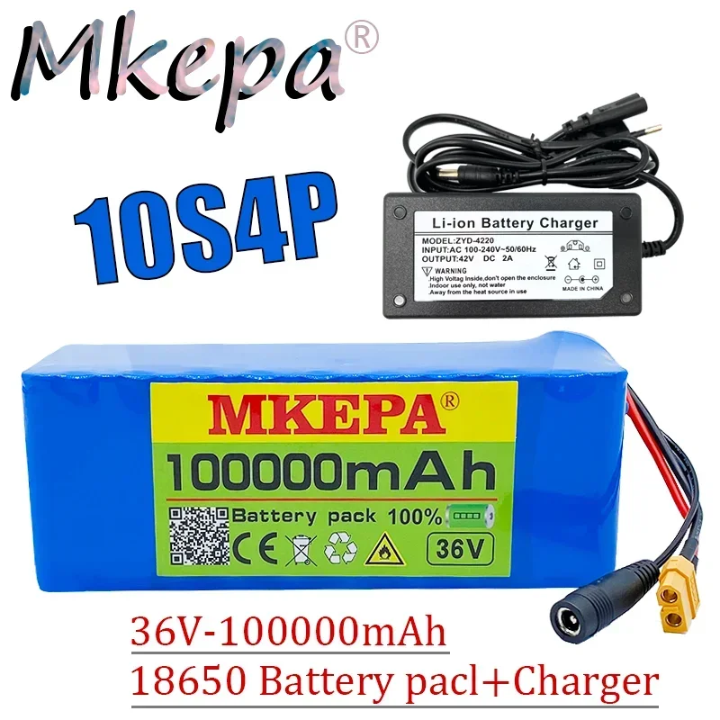 

Original 36V battery 10S4P 100Ah battery pack 1000W high power battery 42V 100000mAh Ebike electric bike BMS+42V2A Charger