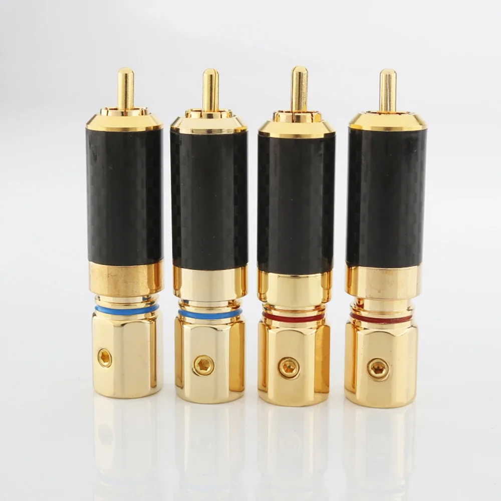 Conector rca de alta fidelidade 10mm, fibra de carbono banhado a ouro, plugue de lótus rca, terminal de alto-falante, amplificador de subwoofer de potência de áudio, soquete rca diy