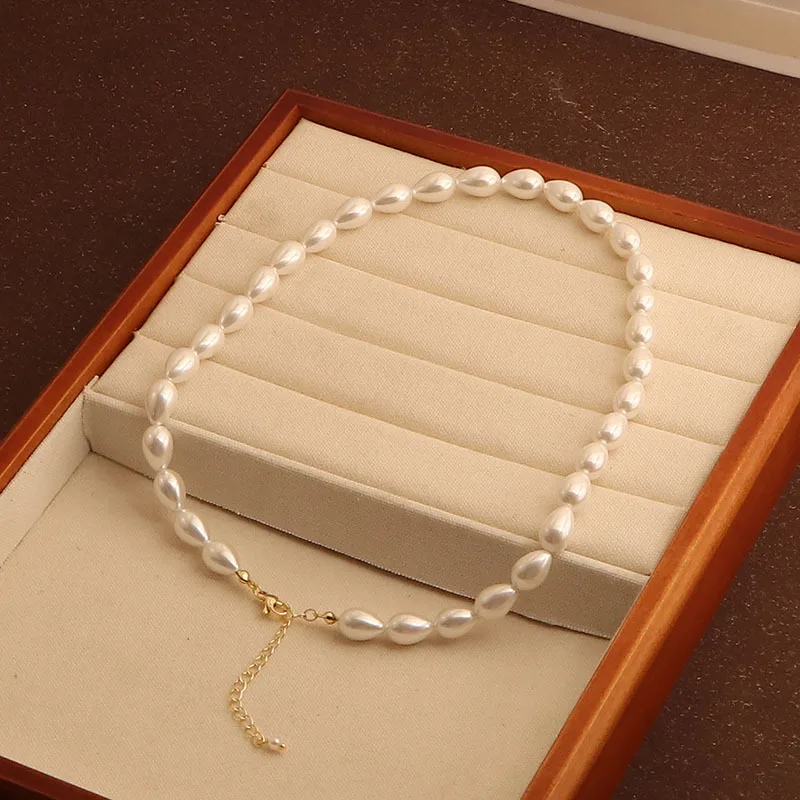 

Minar Classic White Champagne Color Rice Imitation Pearl Beaded Necklace for Women Wholesale 14K Real Gold Plated Chain Chokers