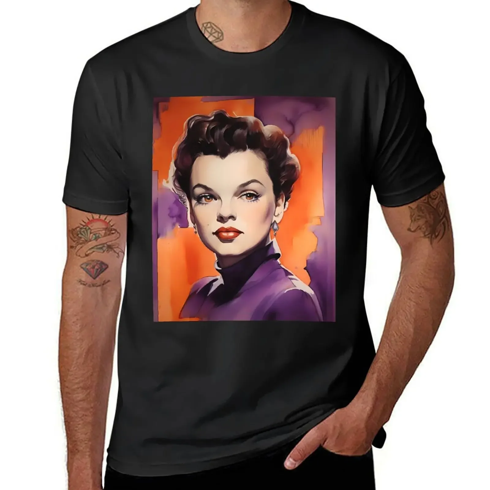 judy garland orange watercolor portrait T-Shirt funnys cute tops new edition anime clothes sweat shirts, men