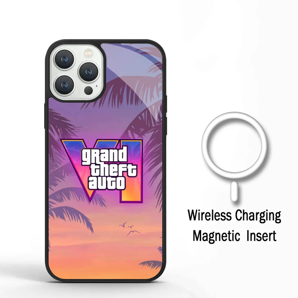 G-Gta 6 G-Grand T-Theft Auto VI Vice City Phone Case For IPhone 11 12 13 14 15 Plus Pro Max MirrorFor Magsafe Wireless Charging