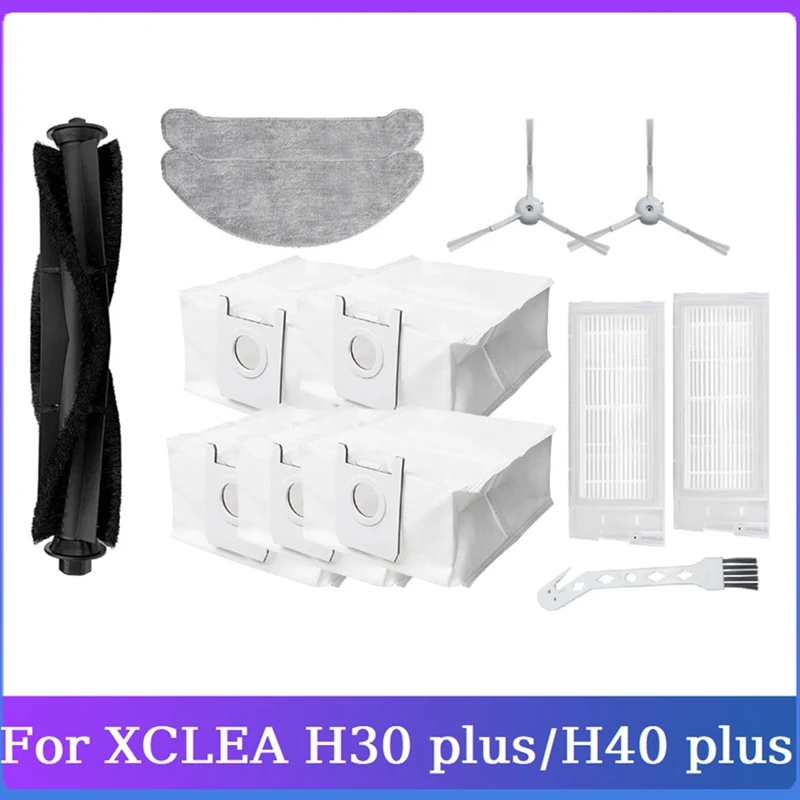 Replacement Spare Parts for XCLEA H30 Plus/H40 Plus Robot Vacuum Cleaner Main Side Brush Hepa Filter Mop Cloth Dust Bag