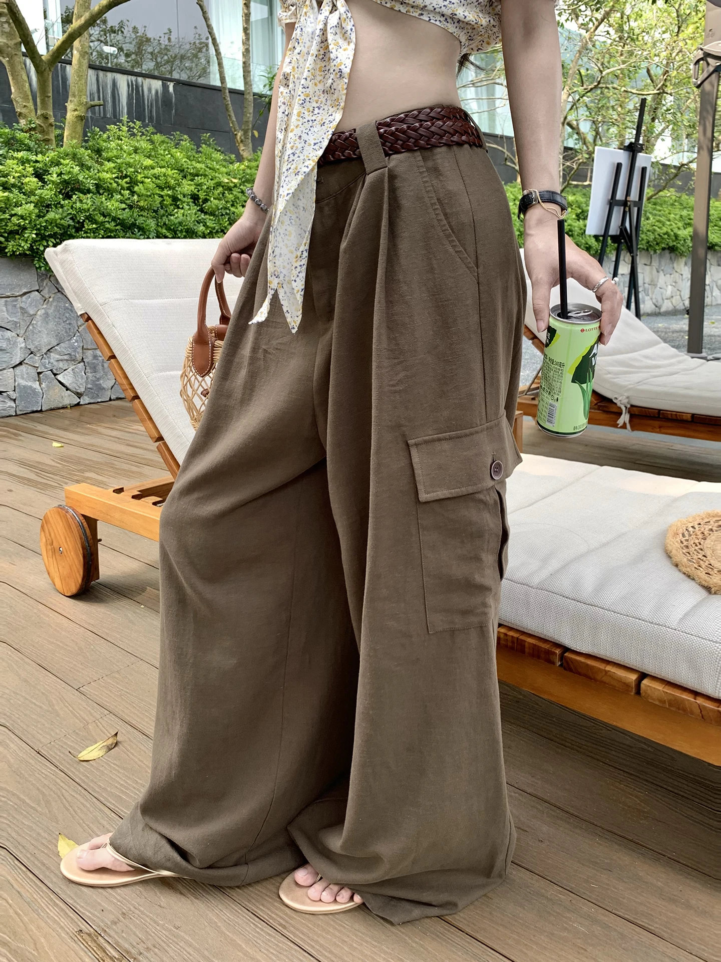

Casual Wide Leg Workwear Pants for Women Summer Drapey Straight Cut Loose Fit Color Versatile Comfortable Cotton Blend
