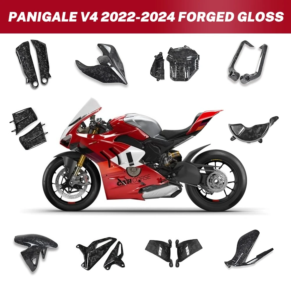 

For DUCATI Panigale V4 V4S V4R 2022 2023 2024 Forged Gloss Real Carbon Fiber Full Body Fairings Kit Forged Gloss Modified Parts