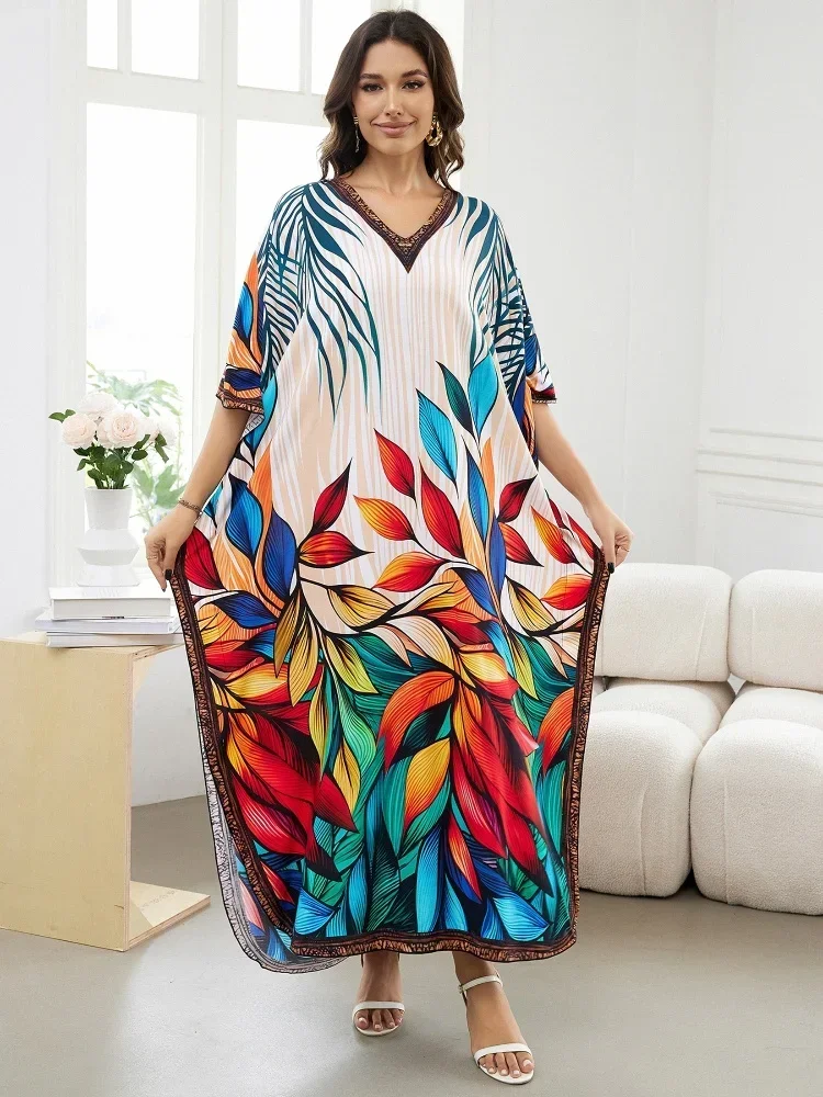 EDOLYNSA Bohemian women beach dress robe Kaftan beach wear Moo Moo Dress relaxed bathing suit cover up vacation outfit Q1638