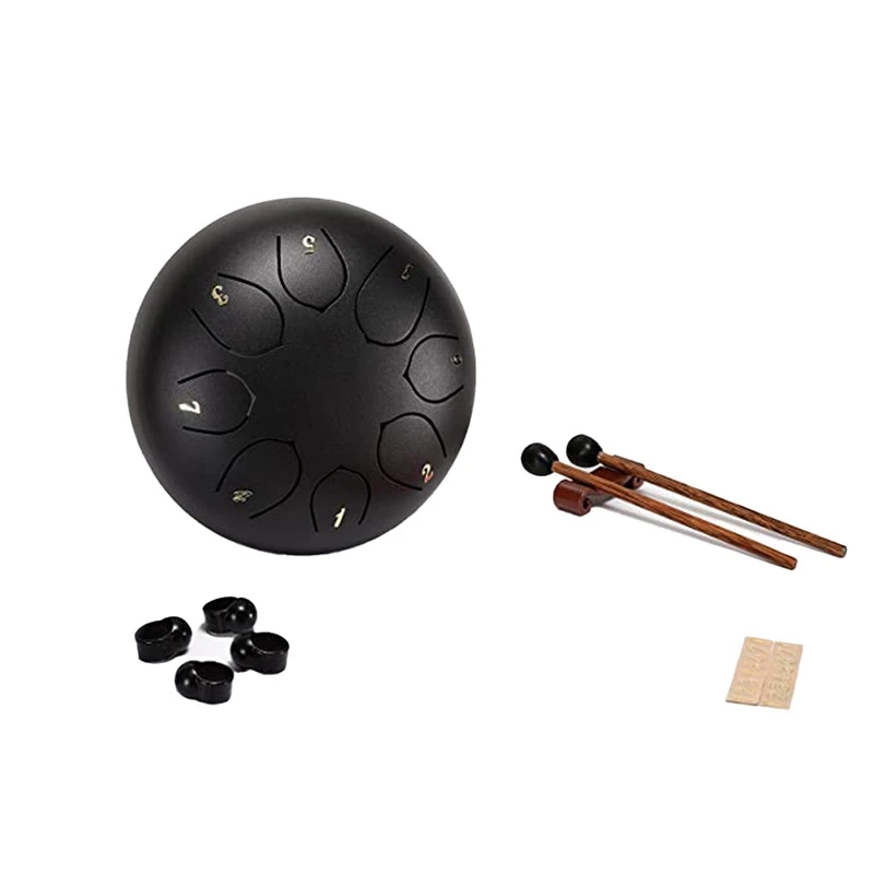 

Steel Tongue Drum, 6In 8 Notes, Strap Bag, Drumstick, Mallet Holder And Finger Paddle For Camping, Meditation Or Yoga