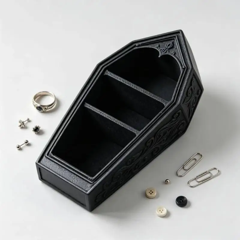 Gothic Black Coffin Jewelry Organizer Mini Coffin Shelf Perfect For Storing Rings Earrings Displaying Crystals Home Decor Gift
