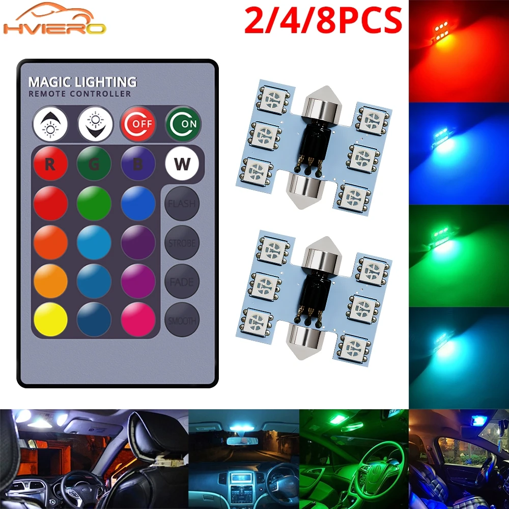 2/4/8 шт. C5w автомобильный светодиод 5050 6SMD 31/36/39/41 мм гирлянда купольный дверной светильник автомобильный пульт дистанционного управления красочная атмосферная лампа на крыше