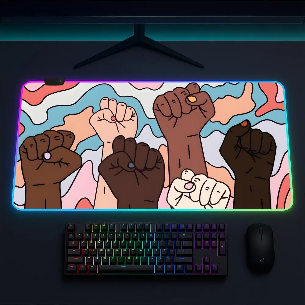 

Коврик для мыши BlackLivesMatter, игровой коврик для мыши в стиле аниме, светодиодные настольные коврики с подсветкой, резиновые настольные коврики XXL с RGB-подсветкой