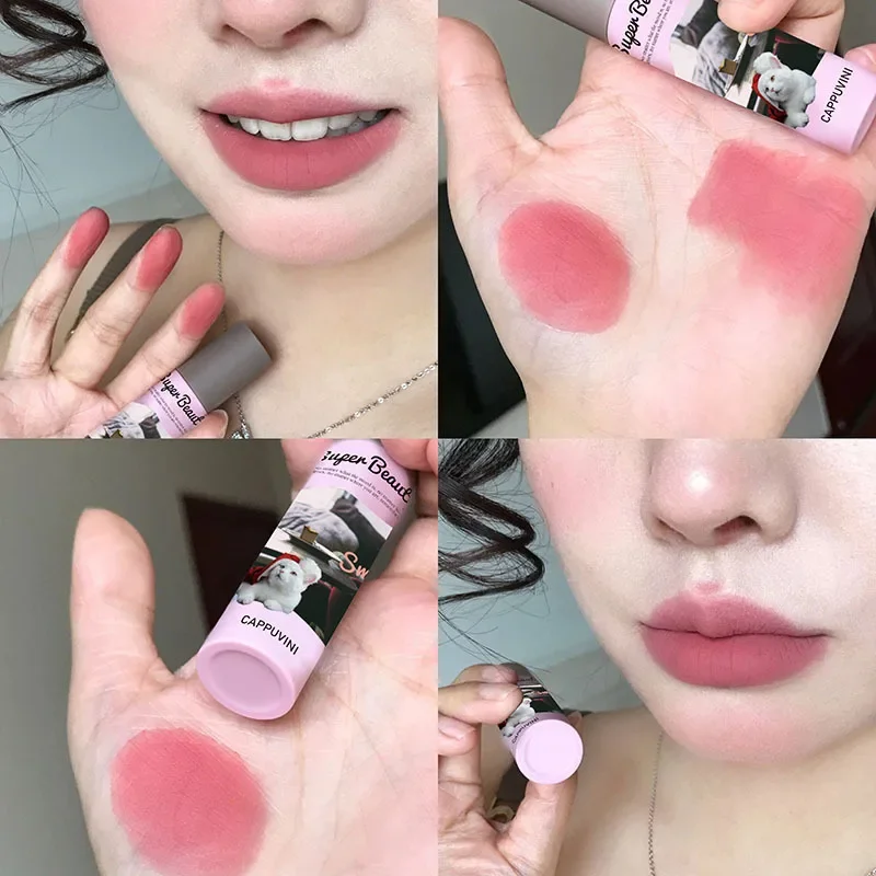 귀여운 고양이 립글로스 소녀 벨벳 매트 립스틱 블러쉬 논스틱 컵 메이크업 립 틴트 머드 방수 오래 지속되는 화장품 메이크업