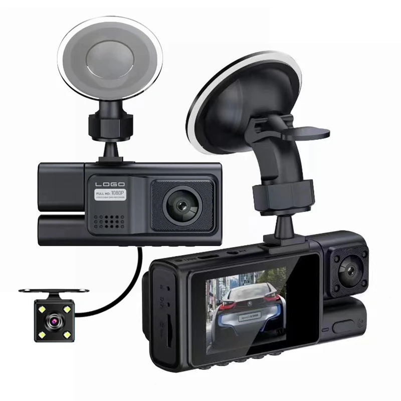 Full HD Dash Camera 1080P Car Recorder 2 Inch LCD Monitor Triple Lens Car Driver Recorder 3 Channels Supporting 32GB Card