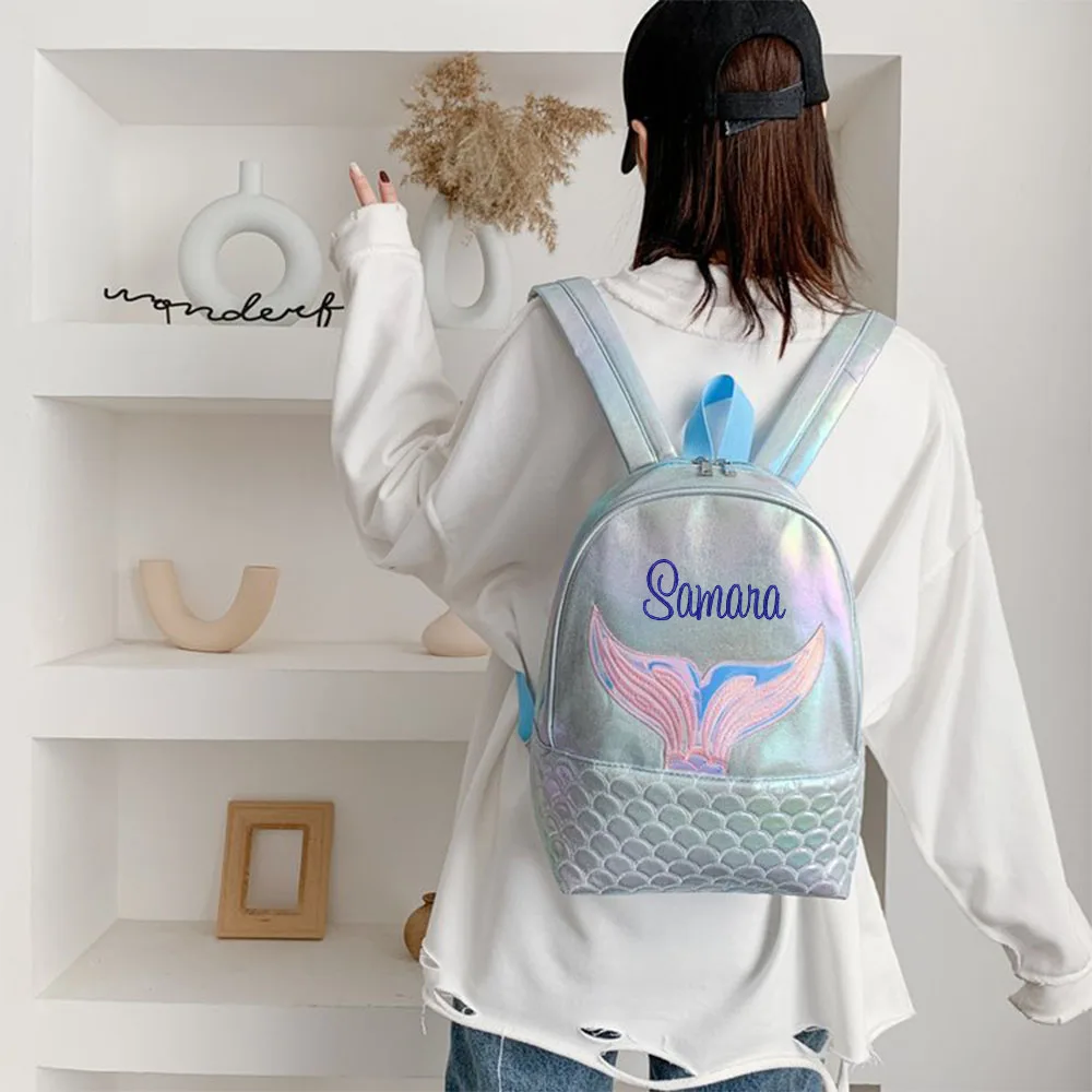 Personalized Mermaid Backpack Kids Kindergarten Schoolbag Custom Name Girl\'s Birthday Gift Backpacks Cute Cartoon Mermaid Bags