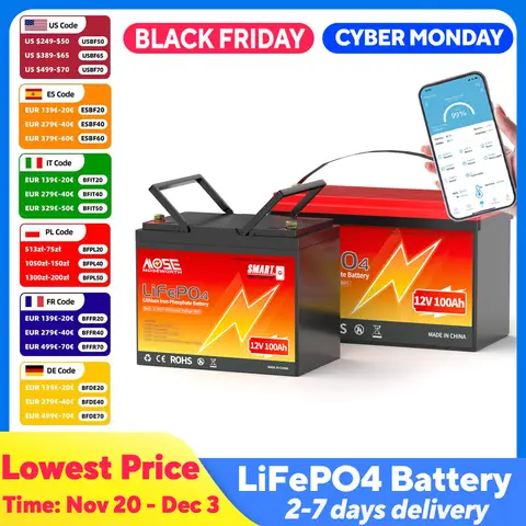 Mesuworth lifepo4 12v 100ah bateria de lítio 12.8v 8000 ciclos com bluetooth bms grau a para barco rv campistas