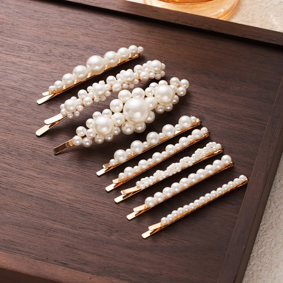 Internet celebrity pearl flower hairpin high-end Korean handmade bangs, word clip, girl side clip, hairpin hair jewelry