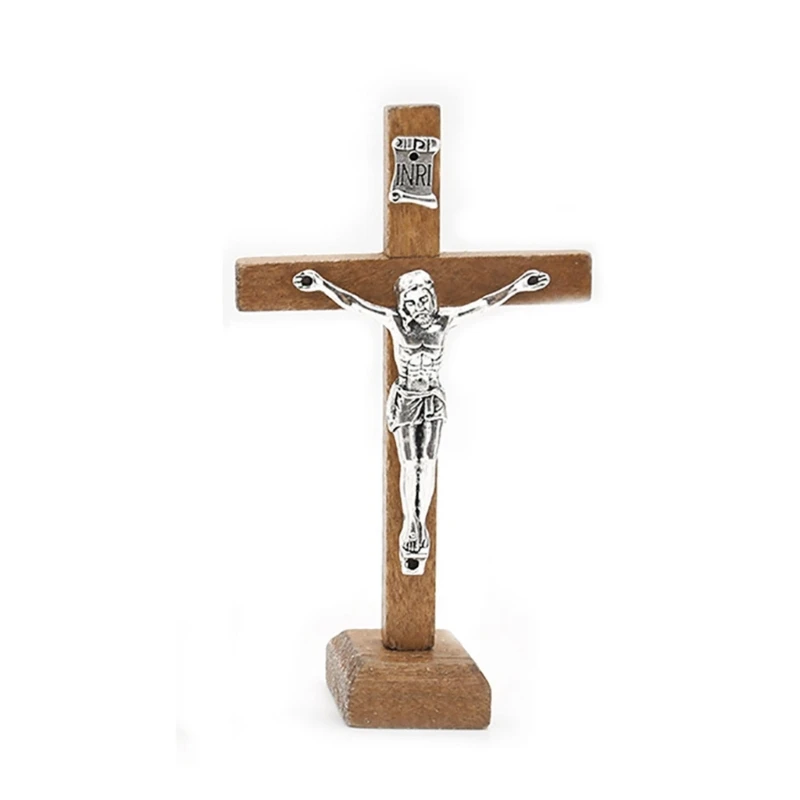 1Pc Catholic Crucifix with Stand Religious Prayer Tabletop Decoration Home Shelf Tabletop Ornaments Gift