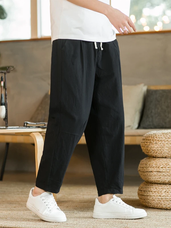 

Cotton Linen Men's Summer Thin Loose Breathable Cone aped Linen Pants 2025 New Hemp Nine Point Casual Pants
