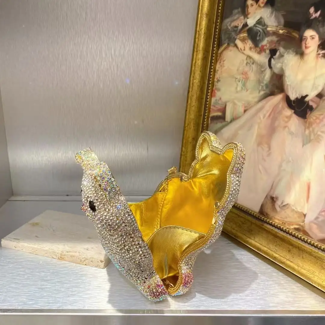 Gold Cute Cat Shape Women Handbag Wedding Party Crystal Rhinestones Diamond Clutch Purse Luxury Glitter Evening Bag Shoulder Bag - Image 6