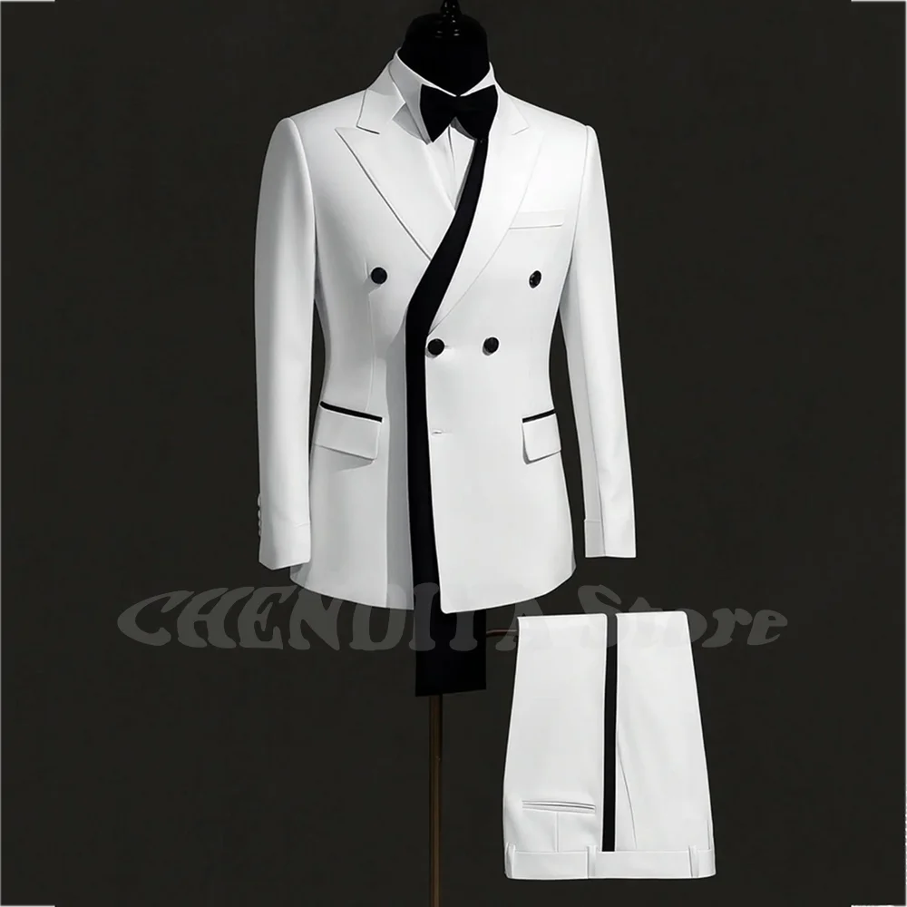 

High Quality Luxury Men's Suit White And Black Border New Autumn Set Two-Piece Adult Men Costume Elegant Male Blazer Pants