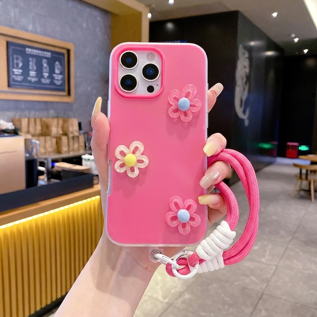 Bonbonfarbene 3D-DIY-Blumen-Handyhülle mit Lanyard für Xiaomi 14T 15T Pro 17 Pro Max 15 Pro 11 Lite 5G Stoßfeste Weiche INS-Hülle – Detail 7