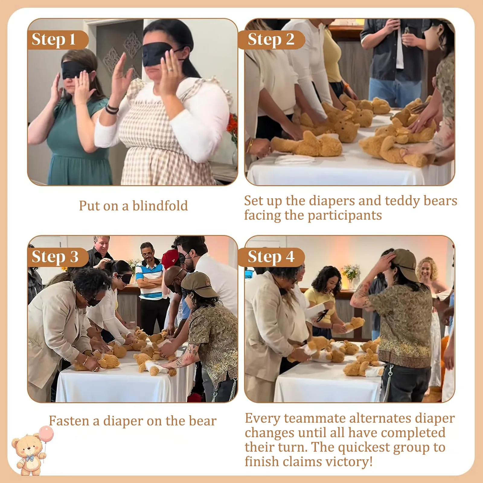 4/6/8/12 Sets Baby Shower Games Prizes Gifts Baby Doll Diapers Bear Blindfolded Diaper Changing Gender Reveal Baby Shower Favors view 3