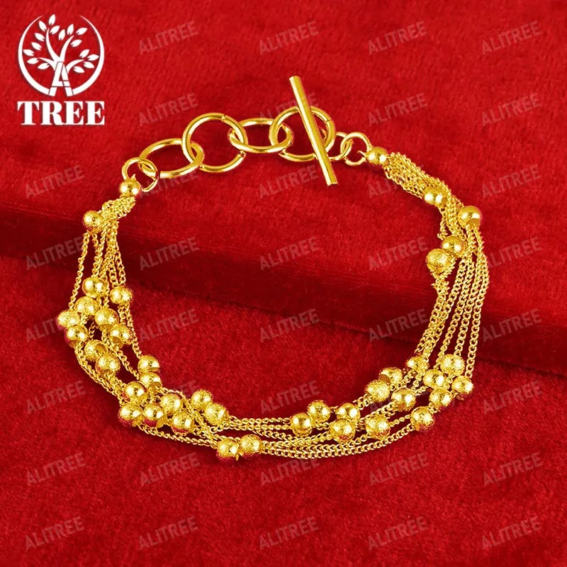 

ALITREE 18K Yellow Gold Frosted Beads Chain Bracelet For Woman Fashion Bangles Fine Jewelry Lady Party Engagement Birthday Gifts