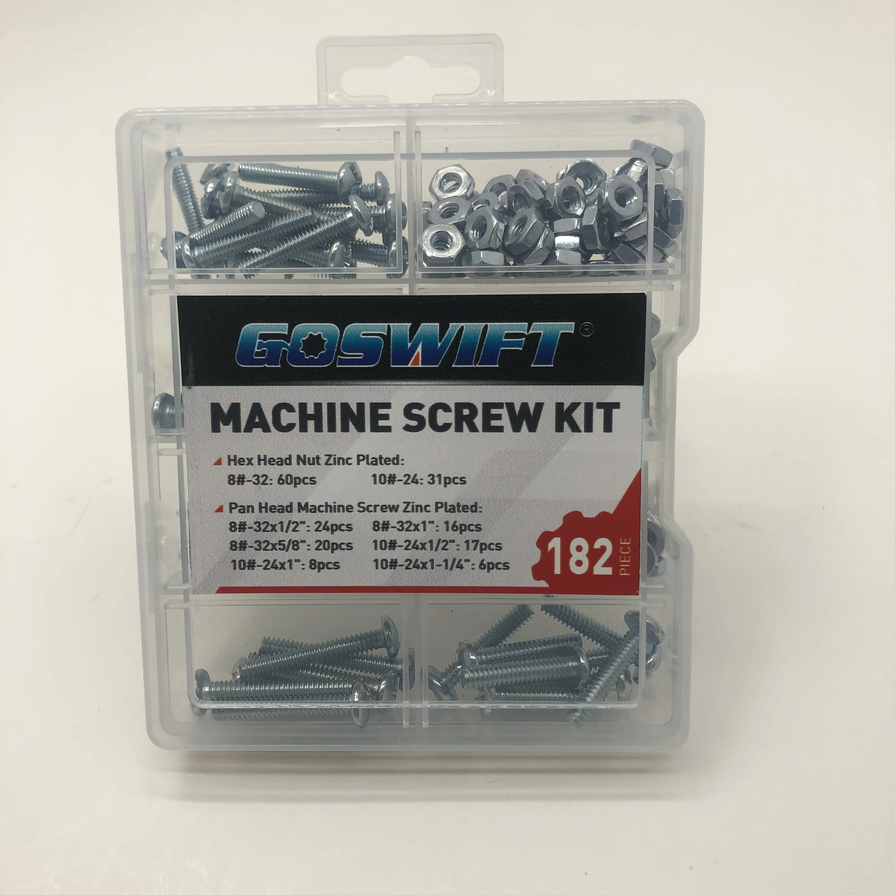 GOSWIFT 182 Pieces Metric Stainless Steel Cross Flat Head Machine Screw Nut Combination Kit Hand Tools