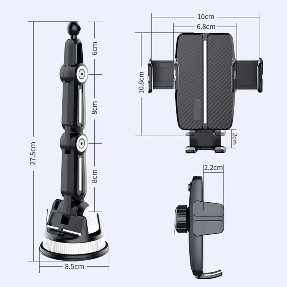 Support de téléphone de voiture à bras flexible réglable avec forte ventouse 360 °   Support de pare-brise de tableau de bord rotatif pour smartphones iPhone