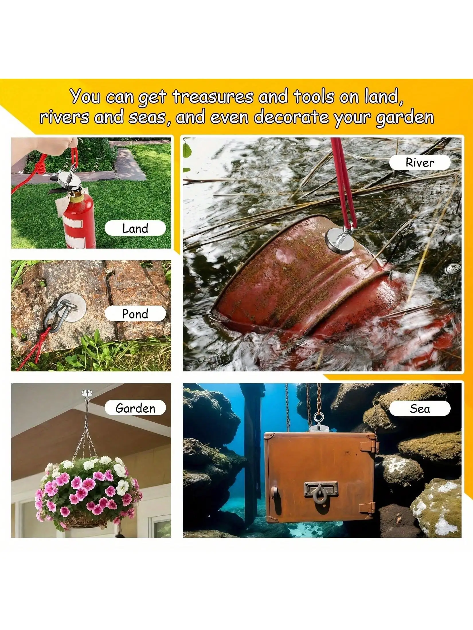 [Magnet-Hebewerkzeug] 2 Stück/Set 48 mm Neodym-Angelmagnete |   Ausgestattet mit Heberingen und Seilen für Flüsse, Tiefsee