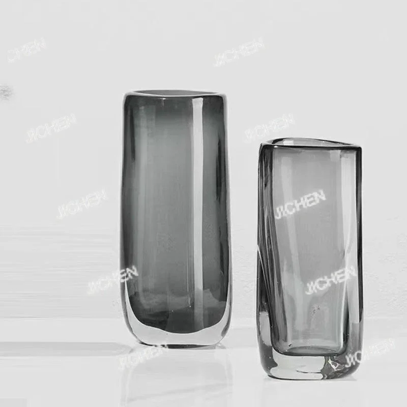 

HN Modern Light Luxury Gray Glass Vases Model Room B&B Living Room TV Cabinet Table Table Flower Arrangement Heavy Glass