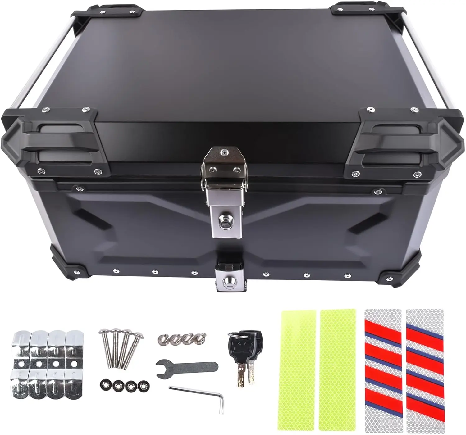 

65L мотоциклетный верхний чехол, водонепроницаемый мотоциклетный хвостовой ящик, багажник, чехол для хранения с замком безопасности для шлема, багажа, черный