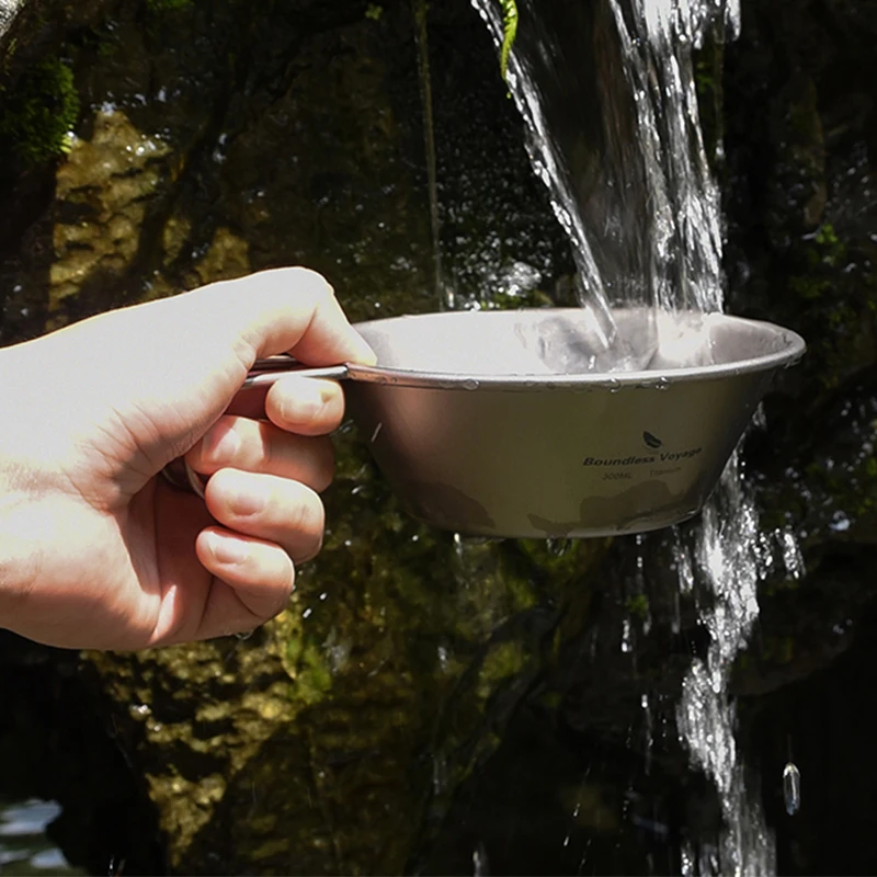 

Титановая миска для риса Boundless Voyage 300 мл с фиксированной ручкой, легкая посуда для путешествий, кемпинга и пикников на природе