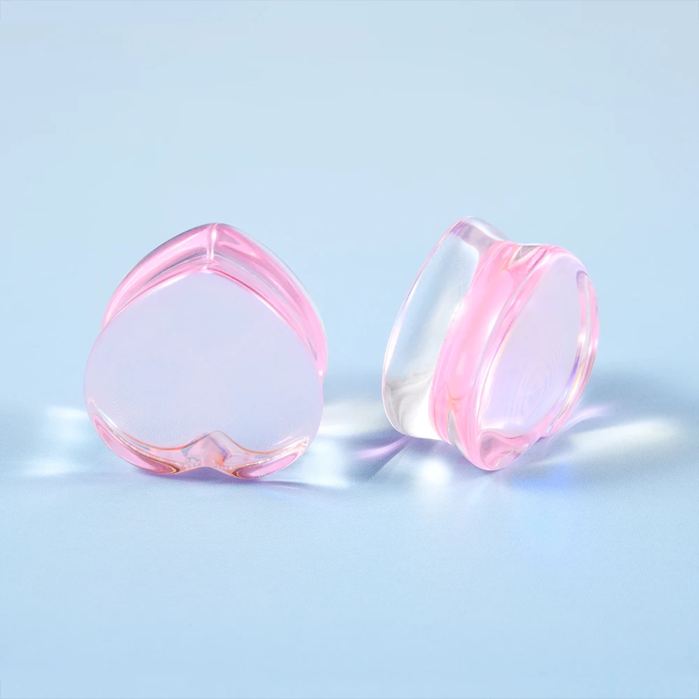 Mode Transparent Solide Rosa Lila Glas Herzförmige Ohr Expander Ohrmuschel Piercing Schmuck Ohr Expansion Artefakt 6-25mm – Detail 16