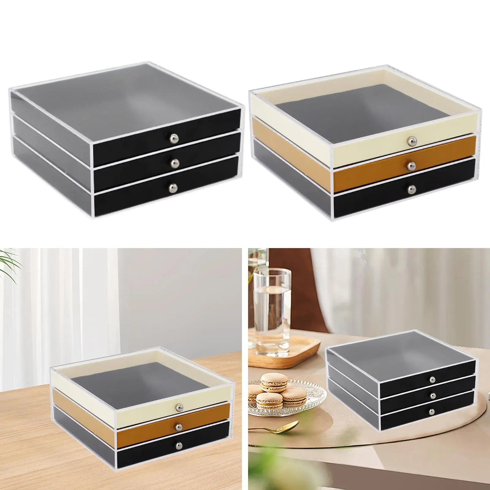 

Acrylic Jewelry Box S Space Saver for Dresser, NightStand Elegant 3 Drawers Fine Workmanship Stylish Clear Lid Gift for Women
