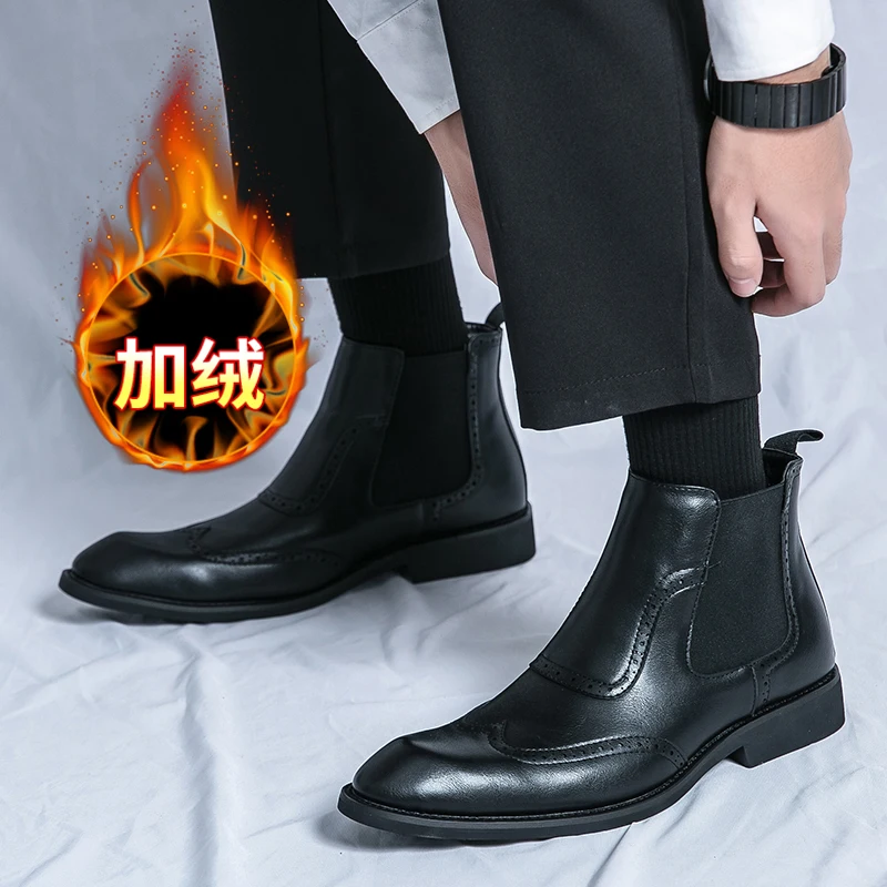 Men Casual British Style Short High-Top Shoe Fashion Man Classic Business Soft Leather Chelsea Boots Fashion Pointed Ankle Boots