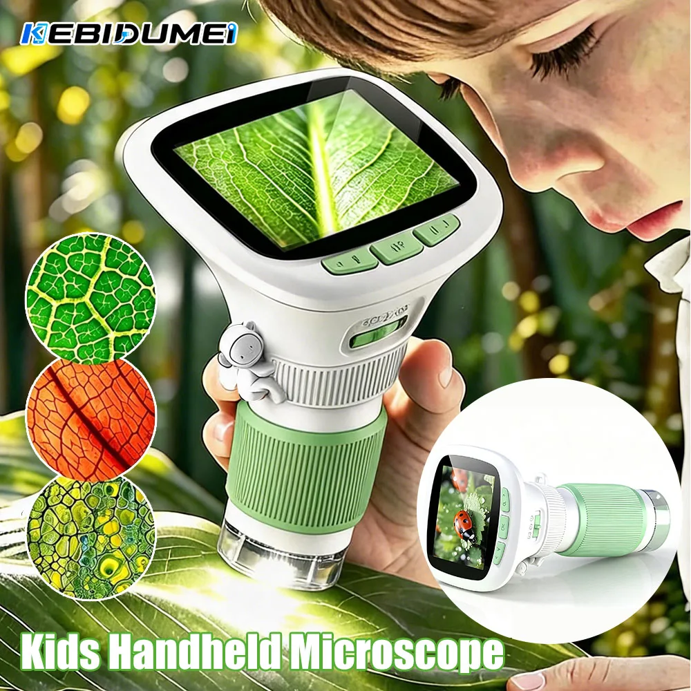 KEBIDUMEI Children's Handheld Microscope with Rotating Focus and 2.4-Inch High-Definition Screen for Outdoor Children's Science