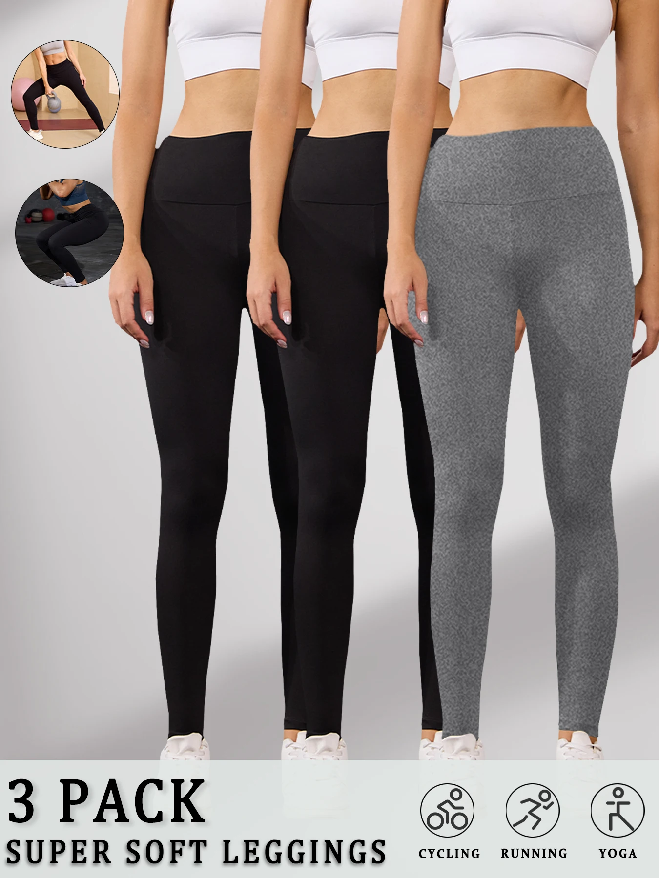 

3 Pack Women's Super Soft Leggings High Waisted Tummy Control No See Through Workout Yoga Running Athletic Push Up Gym Leggings