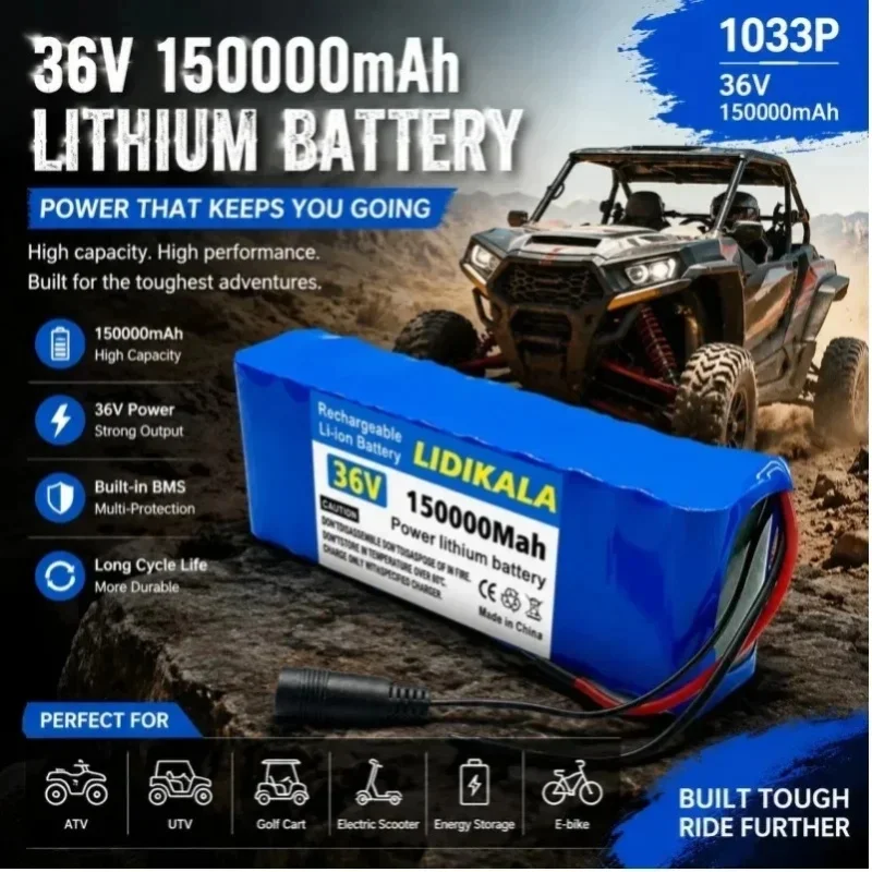 36V 150Ah 10S3P 18650 wiederaufladbarer Lithium-Ionen-Akku, tragbar, mit integriertem BMS-Schutz, Ersatzakku für Elektroroller, E-Bikes und Elektrofahrzeuge.
