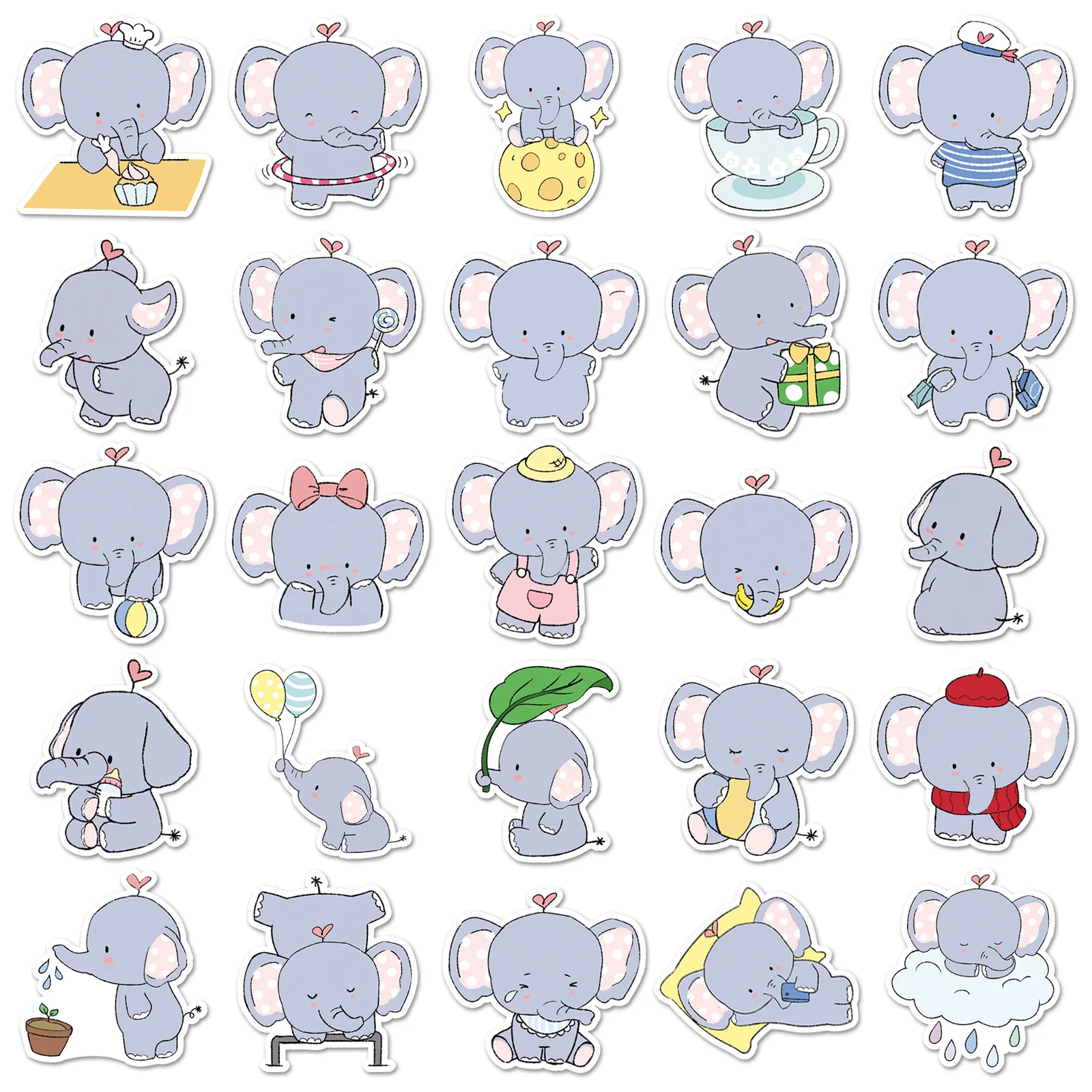 10/30/50PCS 귀여운 만화 아기 코끼리 스티커 DIY 전화 노트북 수하물 스케이트 보드 낙서 데칼 아이를위한 재미